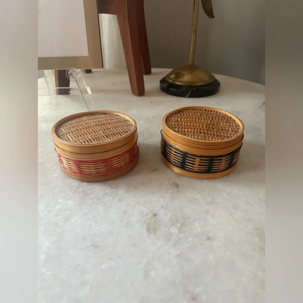 vintage soap in rattan baskets set
